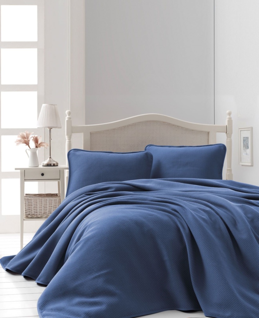 Жакардове покривало з наволочками Saheser Liv navy blue євро Туреччина